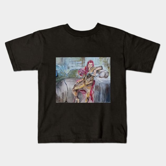 Electric Sustenance Original Steampunk Fantasy Acrylic Painting Kids T-Shirt by Hannah Quintero Art 